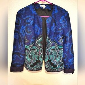 Coldwater Creek Women's Blue and Green Paisley Jacket 97% Cotton